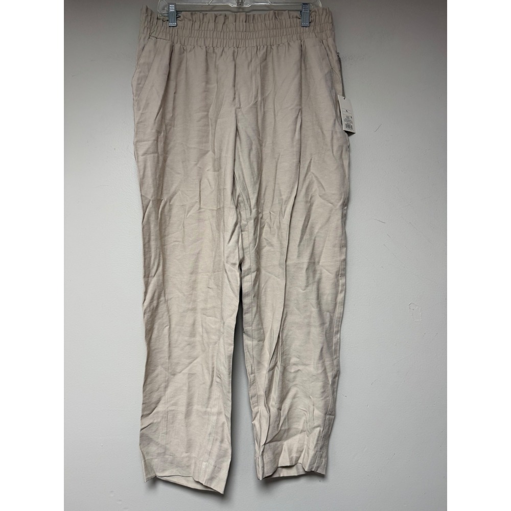 a new day Beige Elastic Waist Linen Blend Trousers
